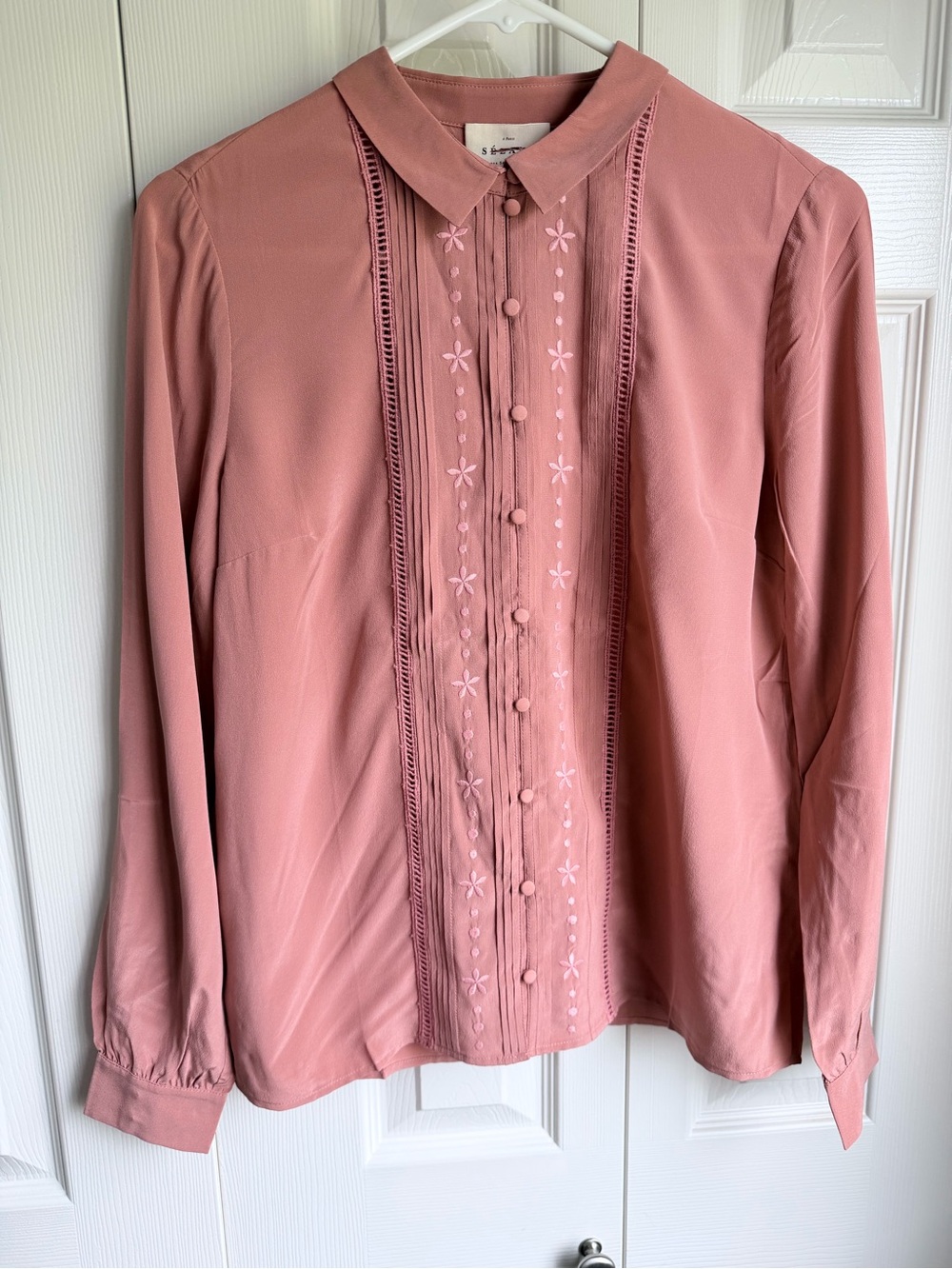 NWT Sezane Joda 100% silk Women's Dusty Rose Button-Front Blouse size 34 - Picture 3 of 9